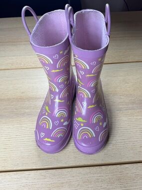 Children's Purple Rainbow Print Rain Boots with Pull Handles